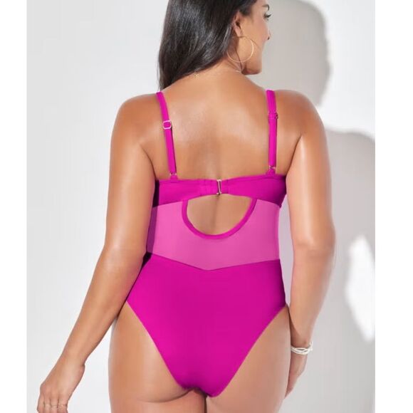 Swimsuits For All Cup Sized Mesh Underwire One Piece Swimsuit 16 lavender NWT - Picture 2 of 4